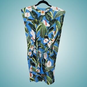 Farm Rio Anthurium Tropical T-Shirt Minidress Women Blue Vacation NWT 💙